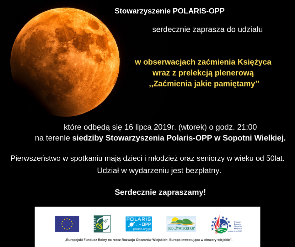 Zaćmienie Księżyca 16 lipca 2019r - plakat Stowarzyszenie POLARIS-OPP